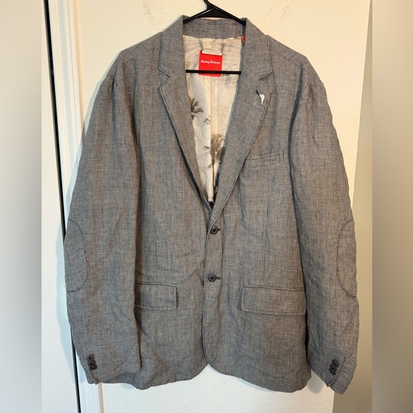 Tommy Bahama Linen Blazer Houndstooth Sport Coat Black White Mens Size XL - Picture 1 of 10